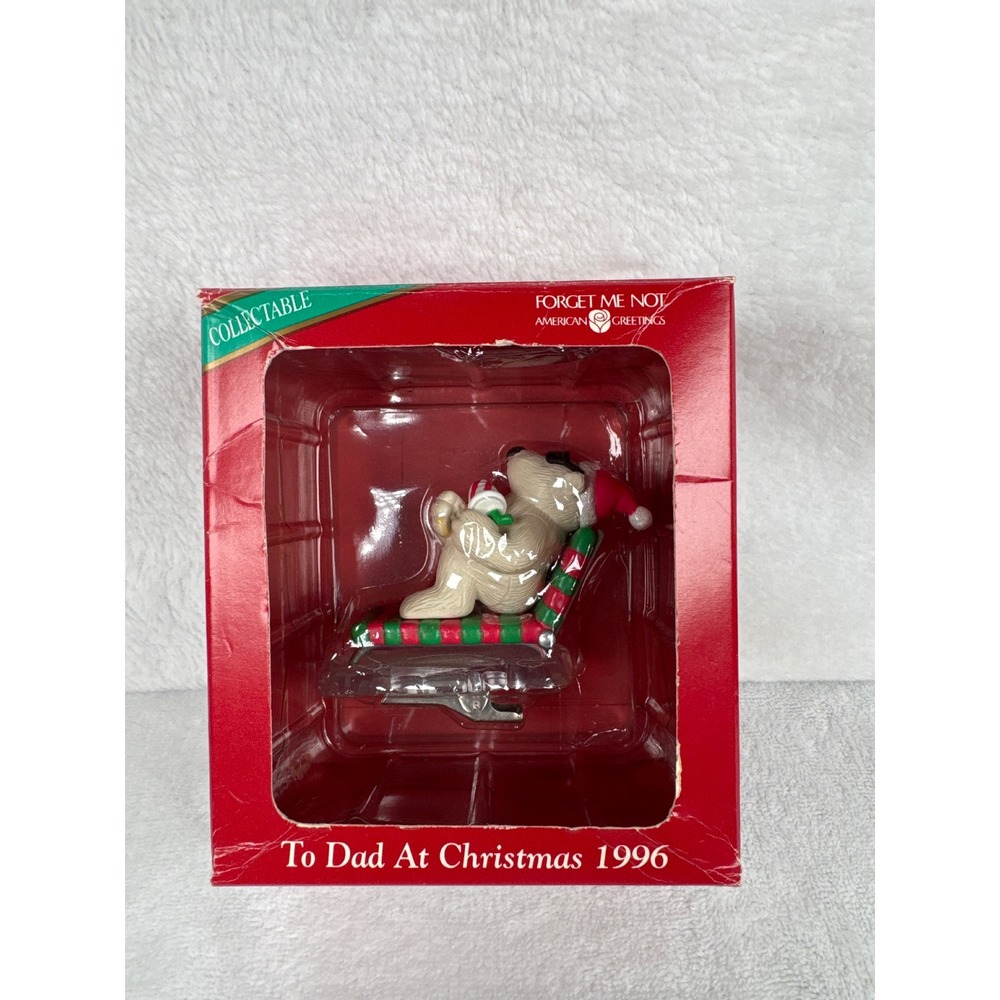 1996 Vintage American Greetings Bear Ornament To Dad Christmas OS Red NEW